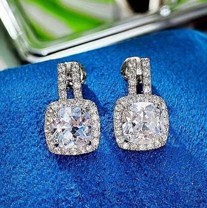 2CT Moissanite Stud Drop Earrings - Sterling Silver Halo, D Color - Buy Center