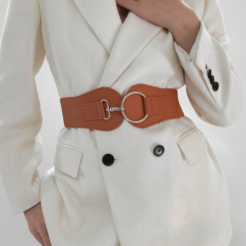 Women's PU Leather Wide Belt - Chic Design with Gold Buckle for 2025 - Buy Center