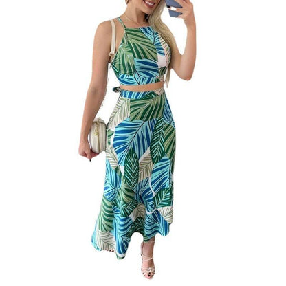 Buycenter Casual Printed Short Lace Vest Dress - High Waist, Fresh Style - Buy Center