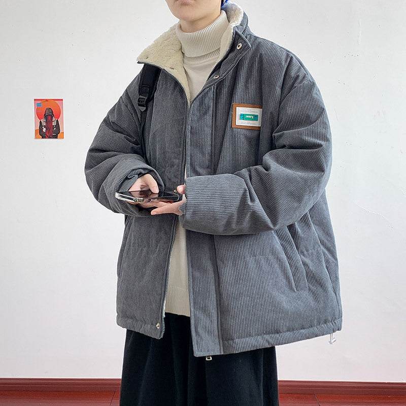 Men's Casual Corduroy Coat - Loose Fit Lapel Jacket in Black, Khaki, Gray - Buy Center