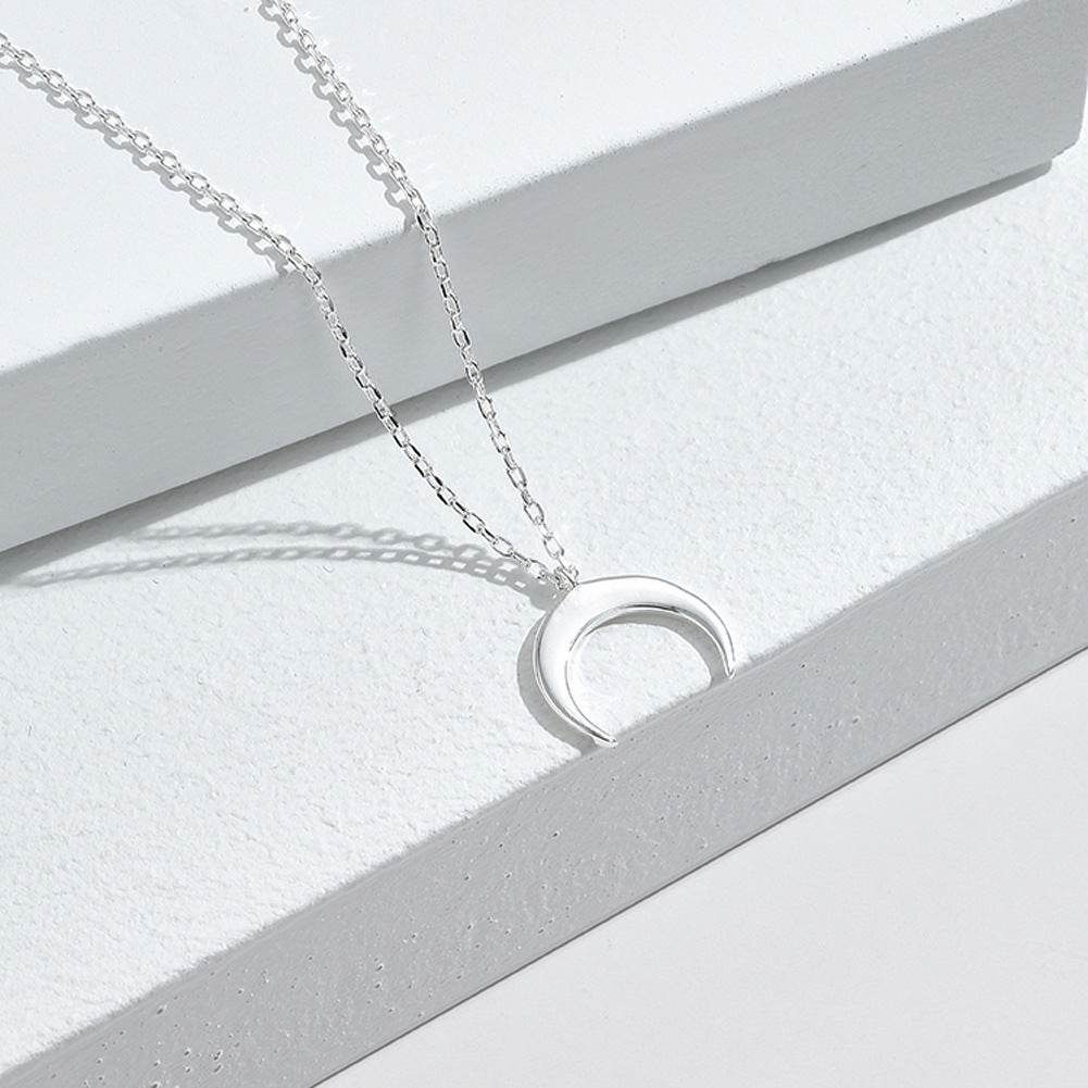 Simple Moon Pendant Necklace - 925 Sterling Silver Clavicle Chain for Women - Buy Center