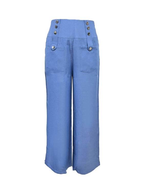 Ladies' Casual Wide Leg Pants - Solid Color with Button Design for Spring - Buy Center