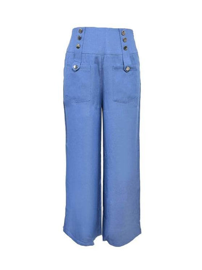 Ladies' Casual Wide Leg Pants - Solid Color with Button Design for Spring - Buy Center