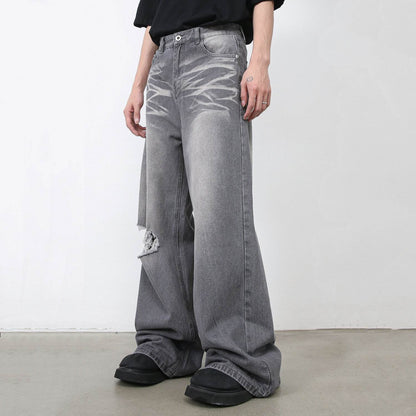 Buycenter Men's American Retro Ripped Loose Jeans - Straight Leg Design - Buy Center