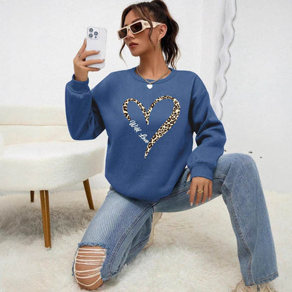 Leopard Wild Heart Pattern Sweatshirt Set - Trendy Pullover for Women - Buy Center