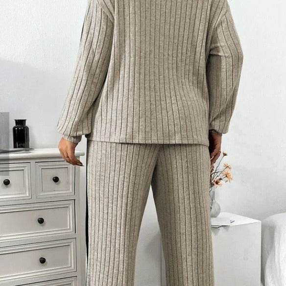 Women's Casual Two-Piece Set - Cozy Sweater & Wide Leg Pants Outfit - Buy Center
