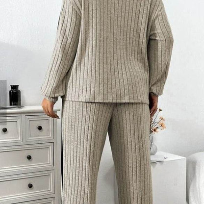 Women's Casual Two-Piece Set - Cozy Sweater & Wide Leg Pants Outfit - Buy Center