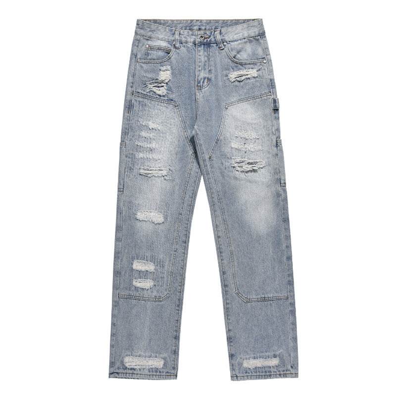 Buycenter Men's Ripped Jeans - Washed & Frayed Light Blue Casual Style - Buy Center