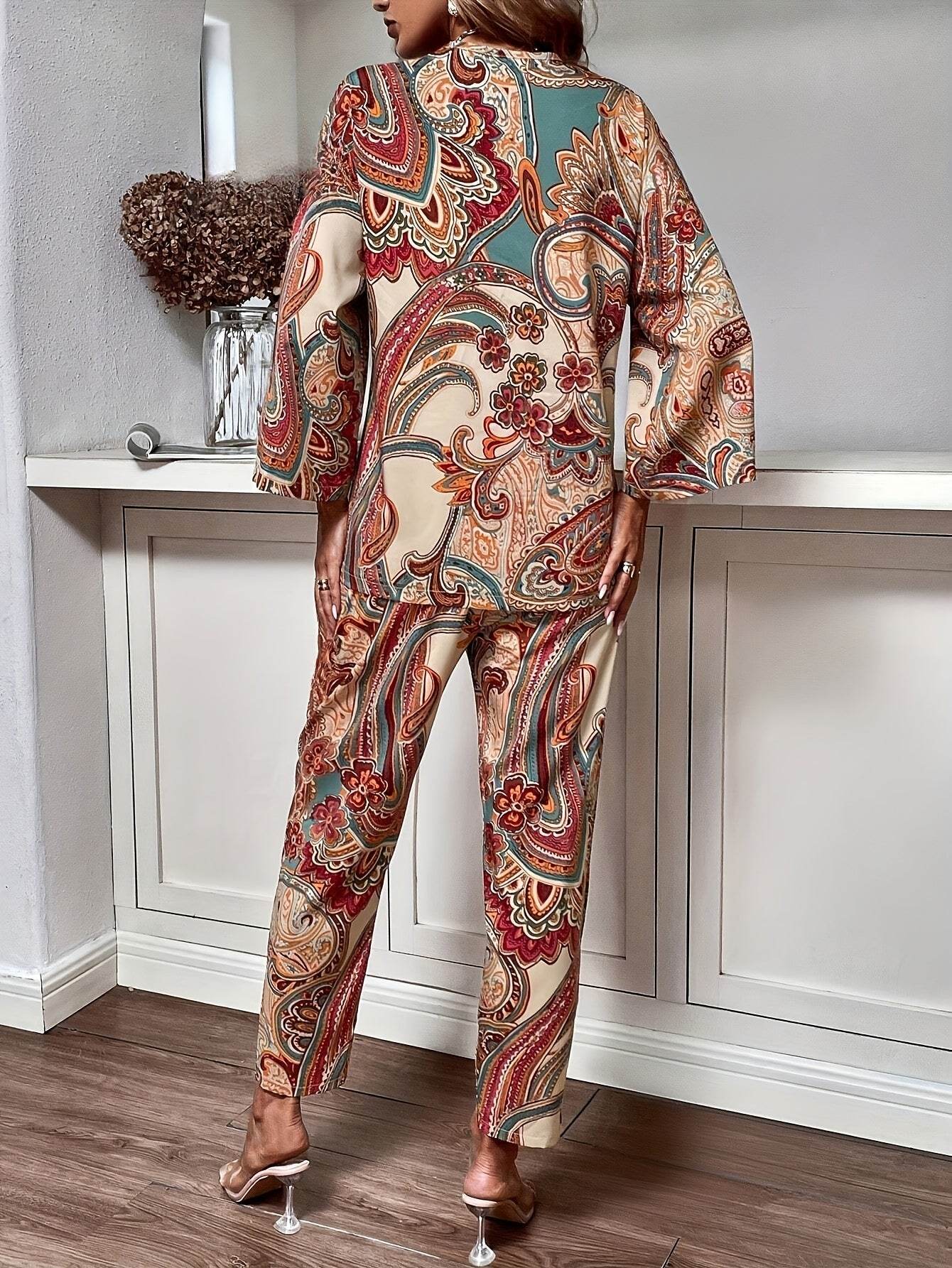 Vintage Paisley Print Two-Piece Set - Casual Loose Fit for Women - Buy Center