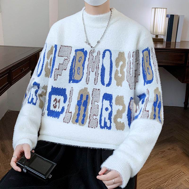 Men's Thickened Mink Fur Sweater - Loose Fit, Half-High Collar Style - Buy Center