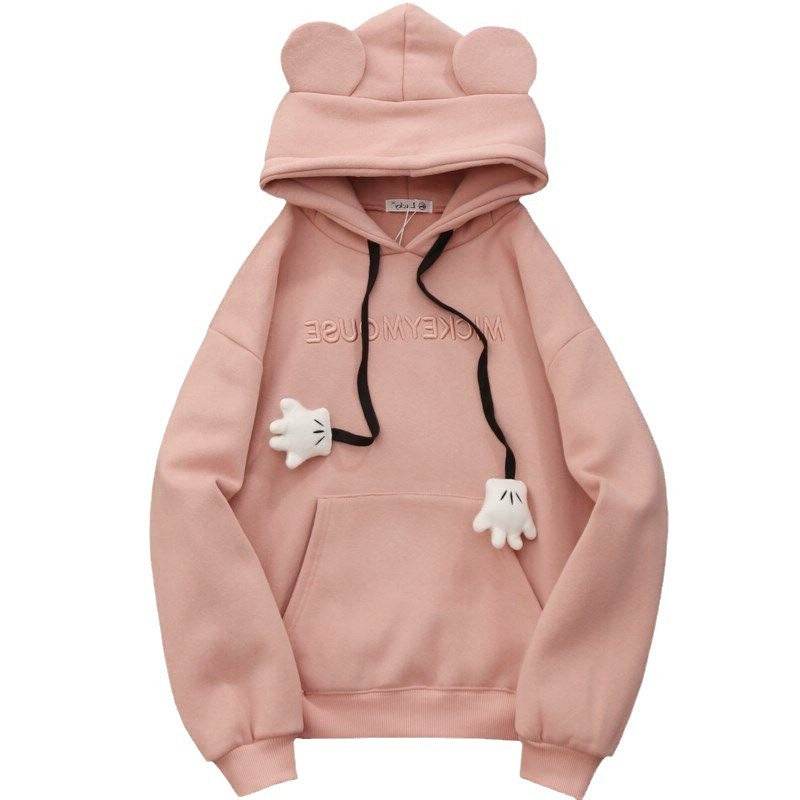 Buycenter Women's Thick Fleece-Lined Embroidery Hoodie - Cute Cartoon Design - Buy Center
