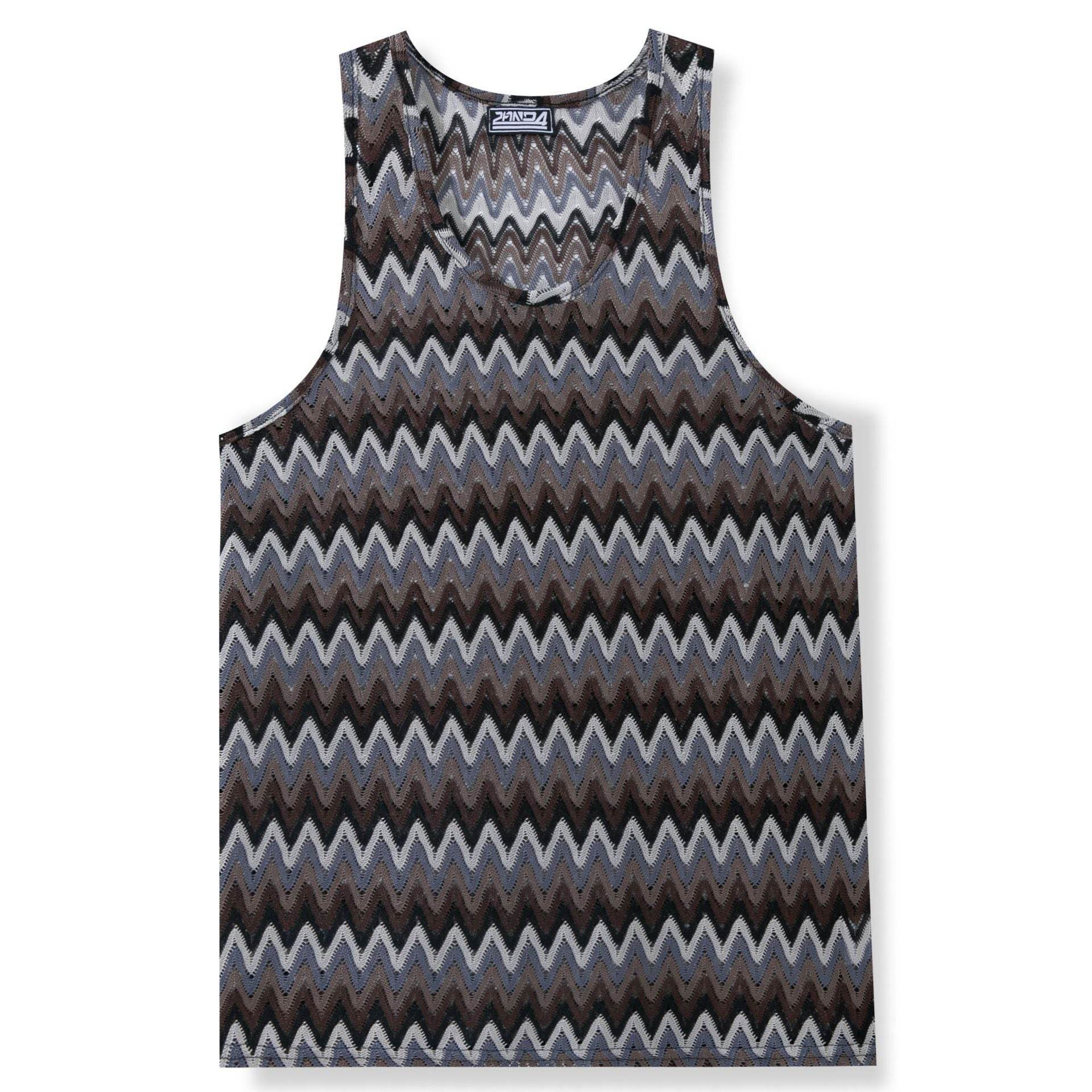 Retro Stripe Color Wave Vest - Summer Casual Men's Clothing in Green & Red - Buy Center