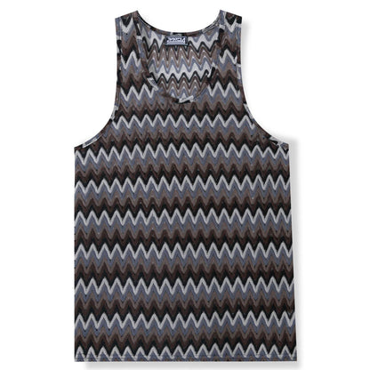 Retro Stripe Color Wave Vest - Summer Casual Men's Clothing in Green & Red - Buy Center