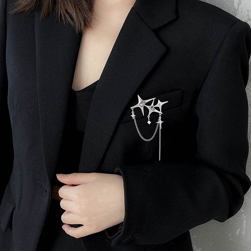 Buy Center Four Eight-Pointed Stars Zircon Chain Brooch for Women - Buy Center