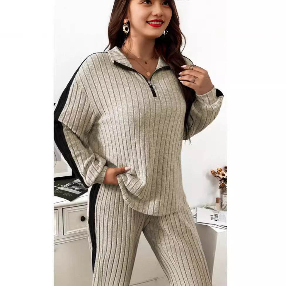 Women's Casual Two-Piece Set - Cozy Sweater & Wide Leg Pants Outfit - Buy Center