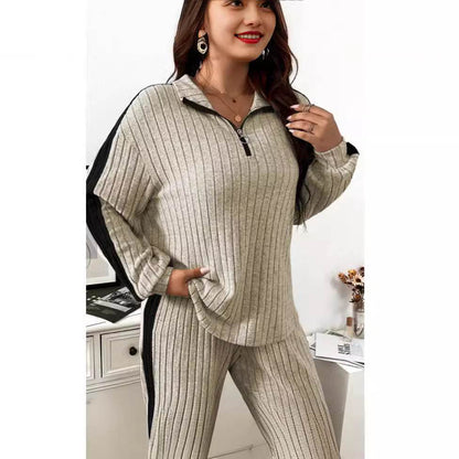 Women's Casual Two-Piece Set - Cozy Sweater & Wide Leg Pants Outfit - Buy Center