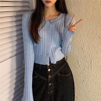 Buycenter Women's Knitted Cardigan - Short Sleeve, Twist Design Sweater - Buy Center