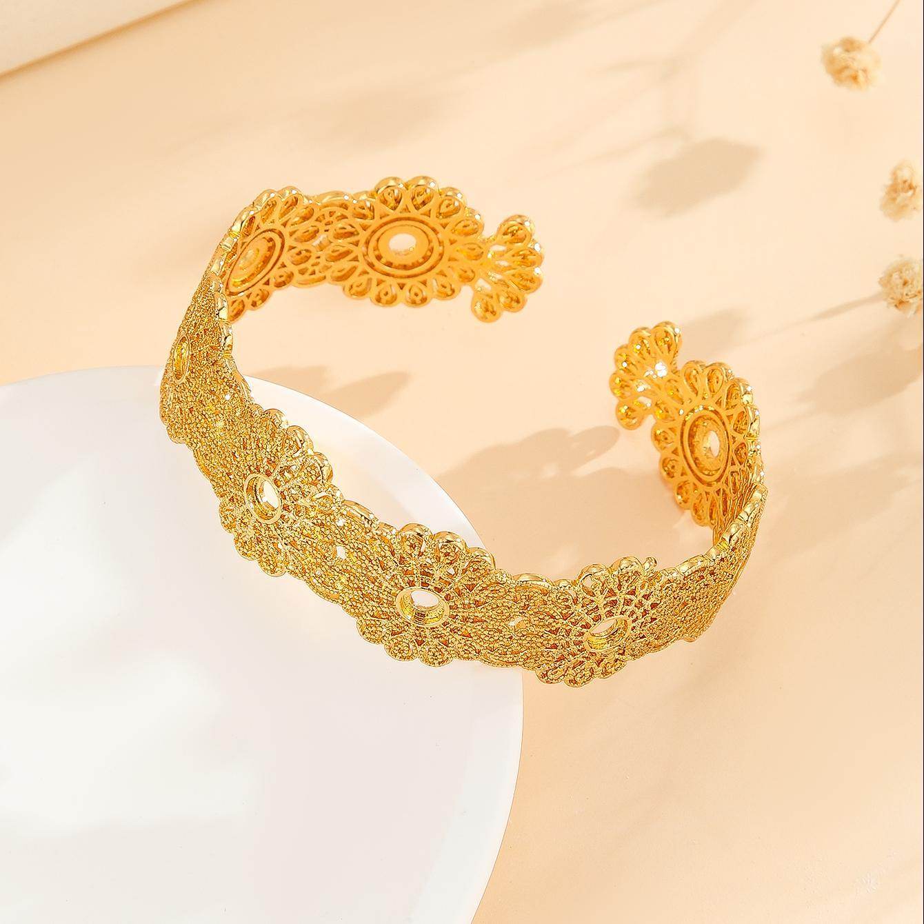 Buycenter Luxury Gold Bracelet - Hollow Lace Flower Design Jewelry - Buy Center