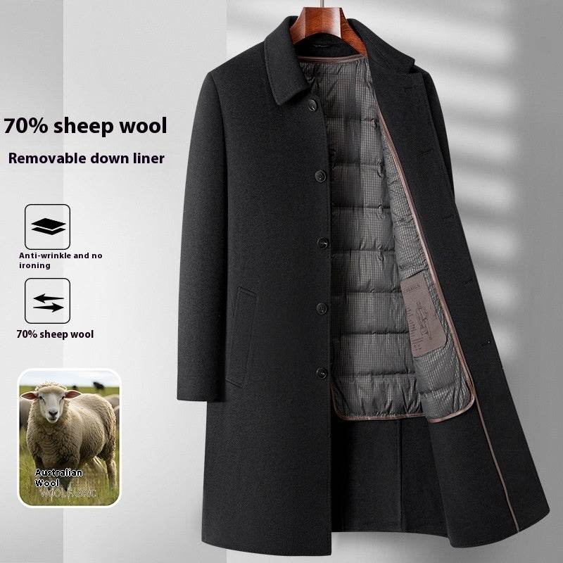 Buycenter Men's Double-Sided Wool Overcoat with Removable Down Liner - Buy Center