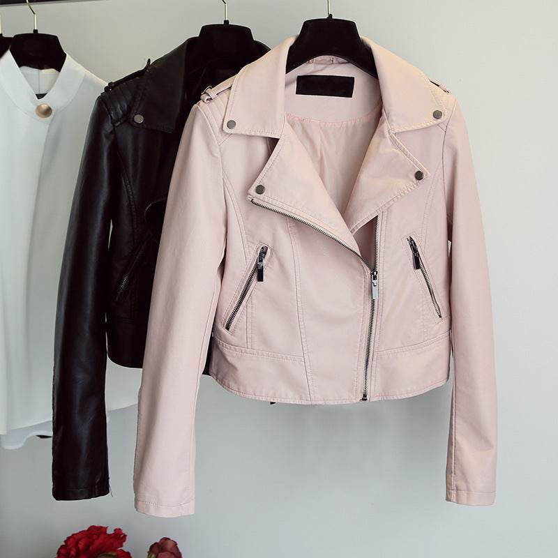 Buycenter Women's Slim Fit PU Leather Jacket - Pink, Sizes S to XL - Buy Center