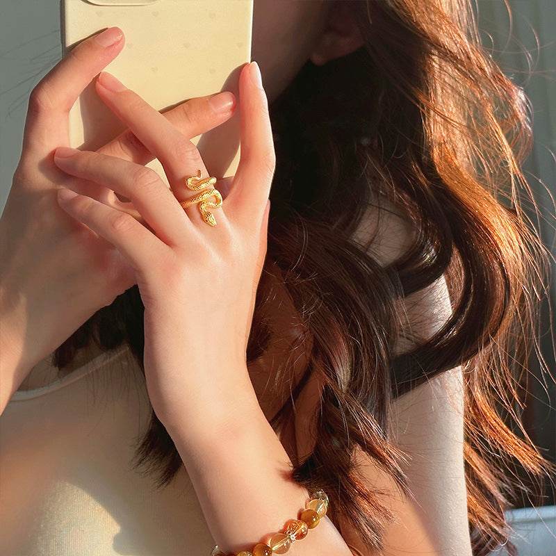 Elegant Real Gold Plated Snake Zircon Ring - Stylish Jewelry Accessory - Buy Center