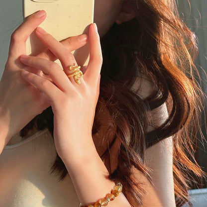 Elegant Real Gold Plated Snake Zircon Ring - Stylish Jewelry Accessory - Buy Center