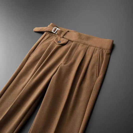 Buycenter Men's High Waist Retro Trousers - Casual Pants in Camel & Black - Buy Center