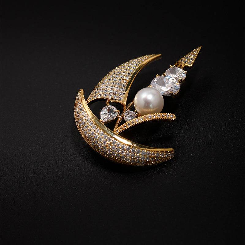Women's Sailboat Brooch - Elegant Micro Gold Inlaid Shell Pearls Accessory - Buy Center