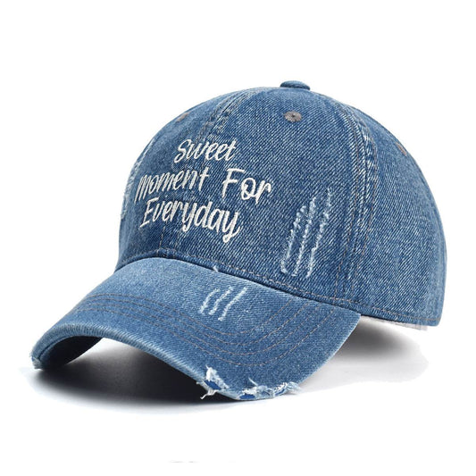 Retro Ripped Letters Baseball Hat - Stylish Cotton Sunshade Sky Blue - Buy Center
