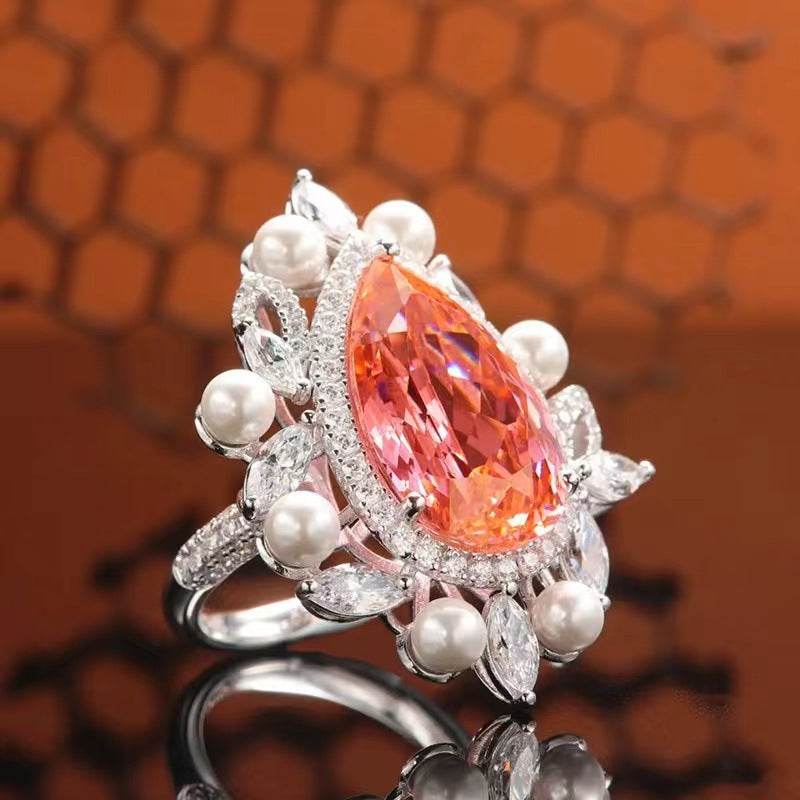 Buy Center High Carbon Diamond Water Drop Ring - Sunset Orange, 925 Silver - Buy Center