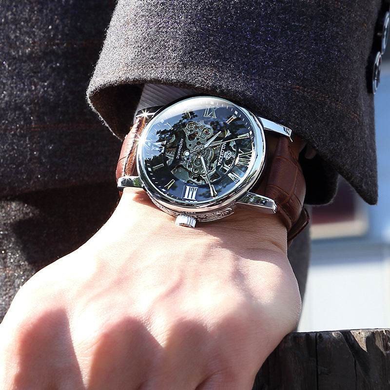 Automatic Mechanical Men's Watch - Luminous Display & Woven Mesh Belt - Buy Center