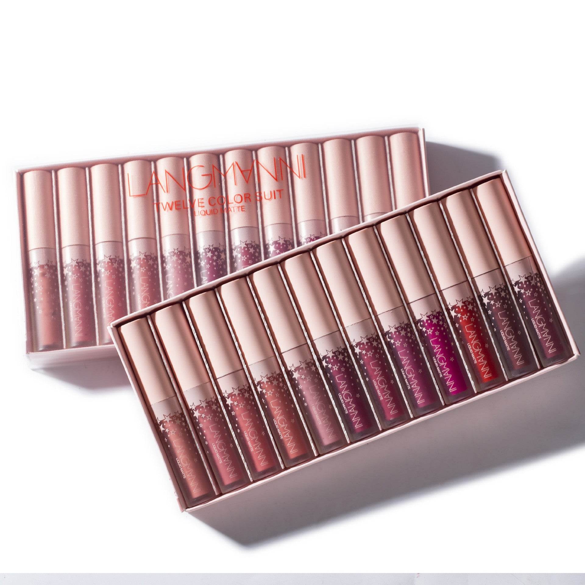 Matte Lip Gloss Set - 12 Long-Lasting Shades, No Stick, No Fade - Buy Center