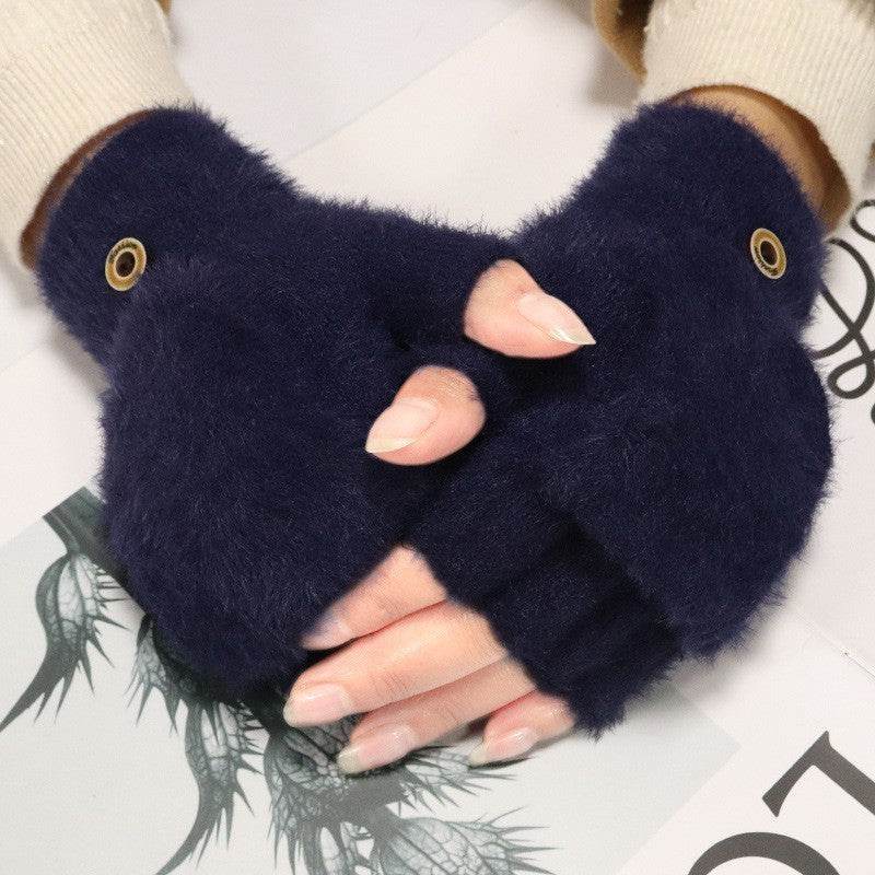Winter Plush Flip Gloves for Women - Stylish Half Finger Design & Warmth - Buy Center