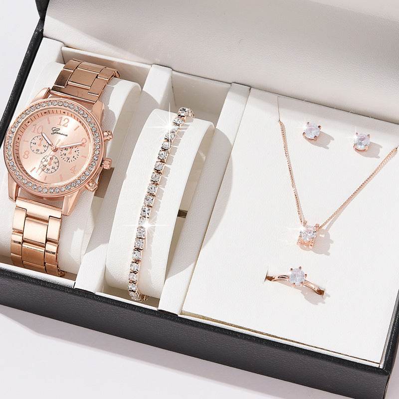 Women's Quartz Diamond-Embedded Watch - Stylish Rose Gold & Silver - Buy Center