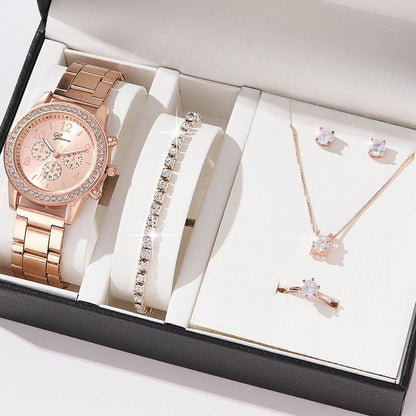 Women's Quartz Diamond-Embedded Watch - Stylish Rose Gold & Silver - Buy Center
