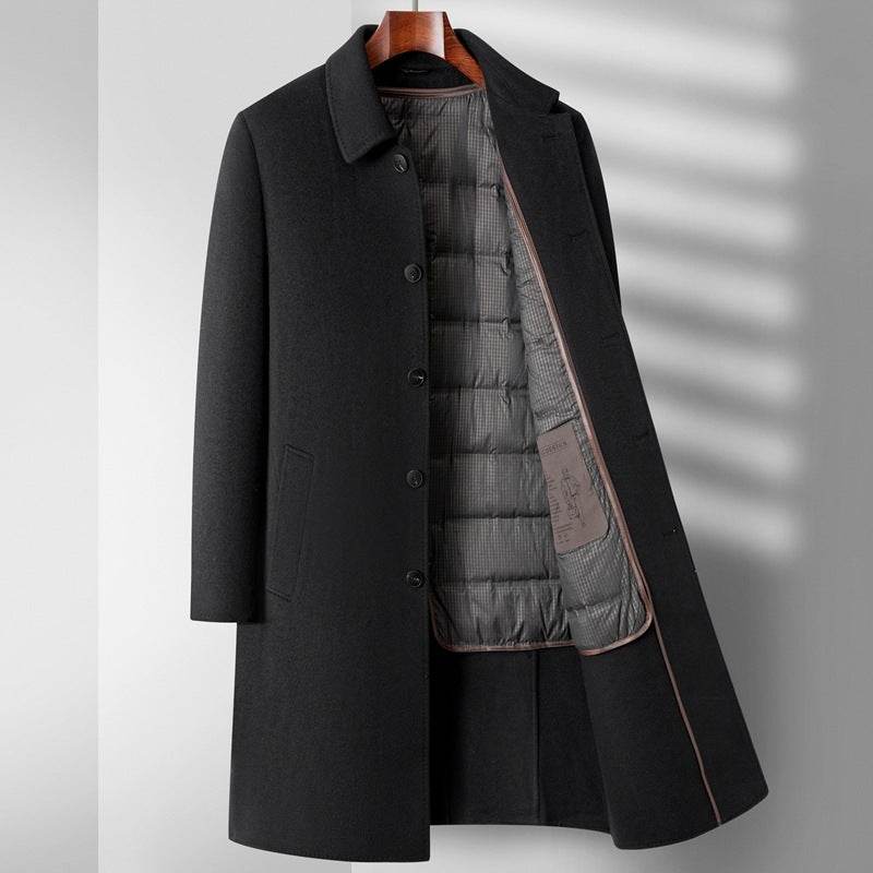 Buycenter Men's Double-Sided Wool Overcoat with Removable Down Liner - Buy Center