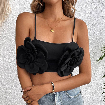 Buycenter Black Flower Camisole - Sexy Adjustable Sling Style Top - Buy Center