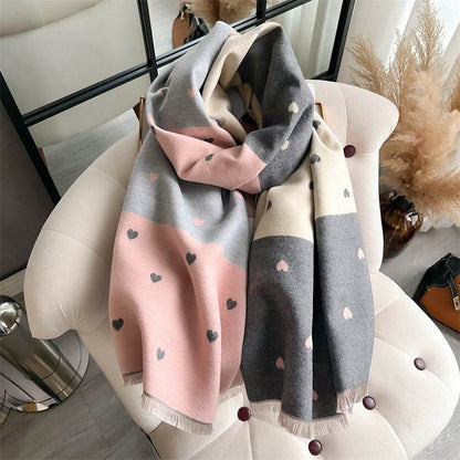 Women's Cashmere Scarf - Double-Sided Warm Love Print for Winter Style - Buy Center