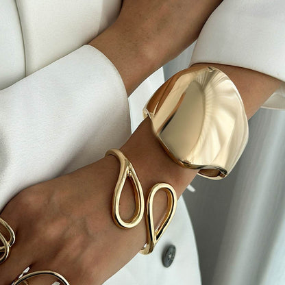 Elegant Metal Irregular Glossy Spring Bracelet & Ring Jewelry Set - Buy Center