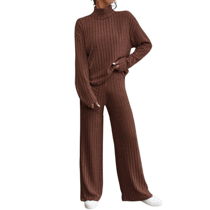 Buycenter Women's Turtleneck Knitting Set - Long Sleeve & Loose Trousers - Buy Center