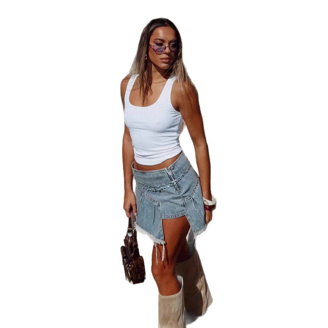 Buycenter A-Line Denim Skirt - Irregular Pleated Design for Women - Buy Center