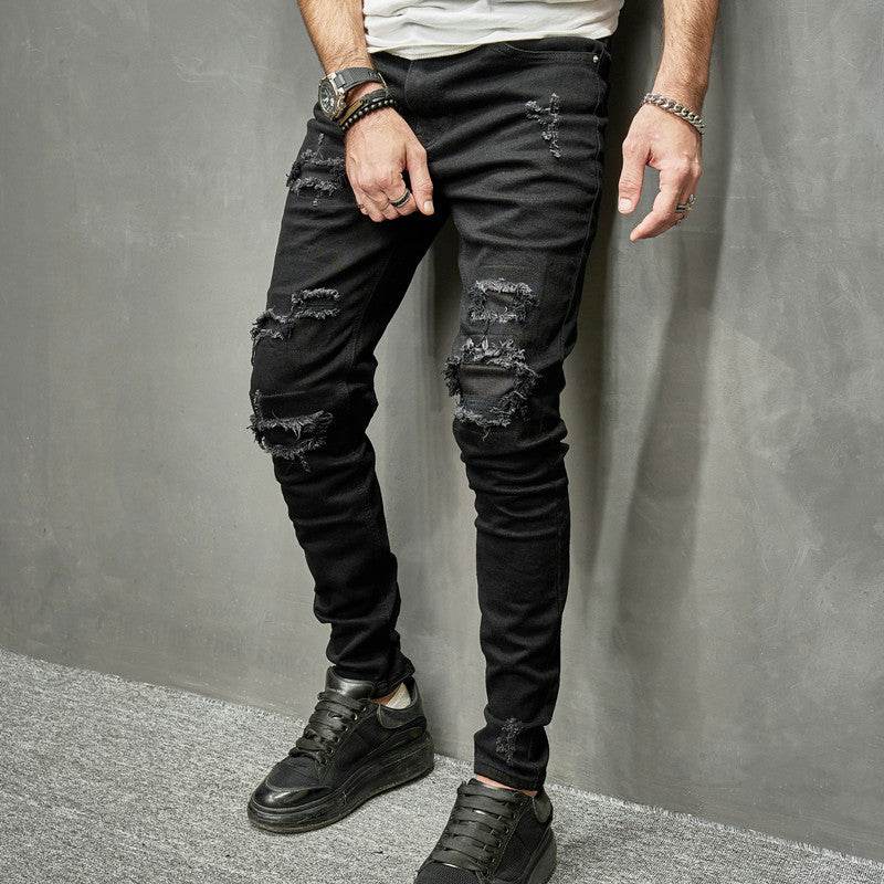 2023 Men's Stretch Skinny Jeans - Casual Black Tapered Fit Pants - Buy Center