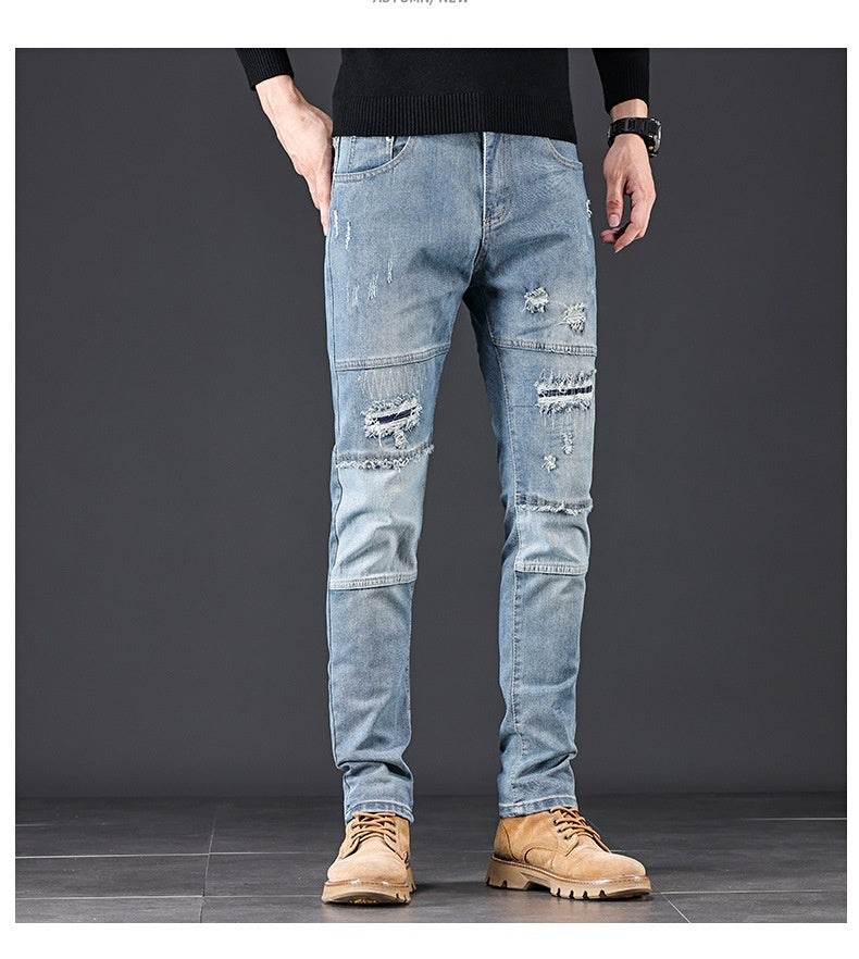 High-End Blue Holes Jeans for Men - Straight Leg Design, Micro Elasticity - Buy Center