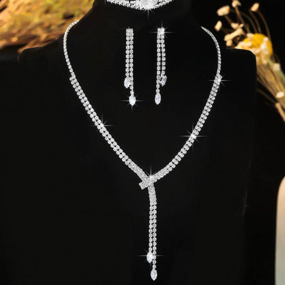 Elegant Four-Piece Bridal Jewelry Set - Necklace, Earrings & Bracelet - Buy Center