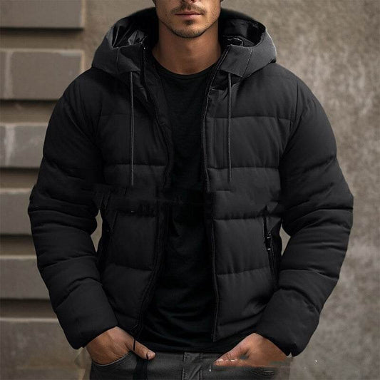 Men's Hooded Down Jacket - Velvet Cotton, Stylish Solid Colors - Buy Center