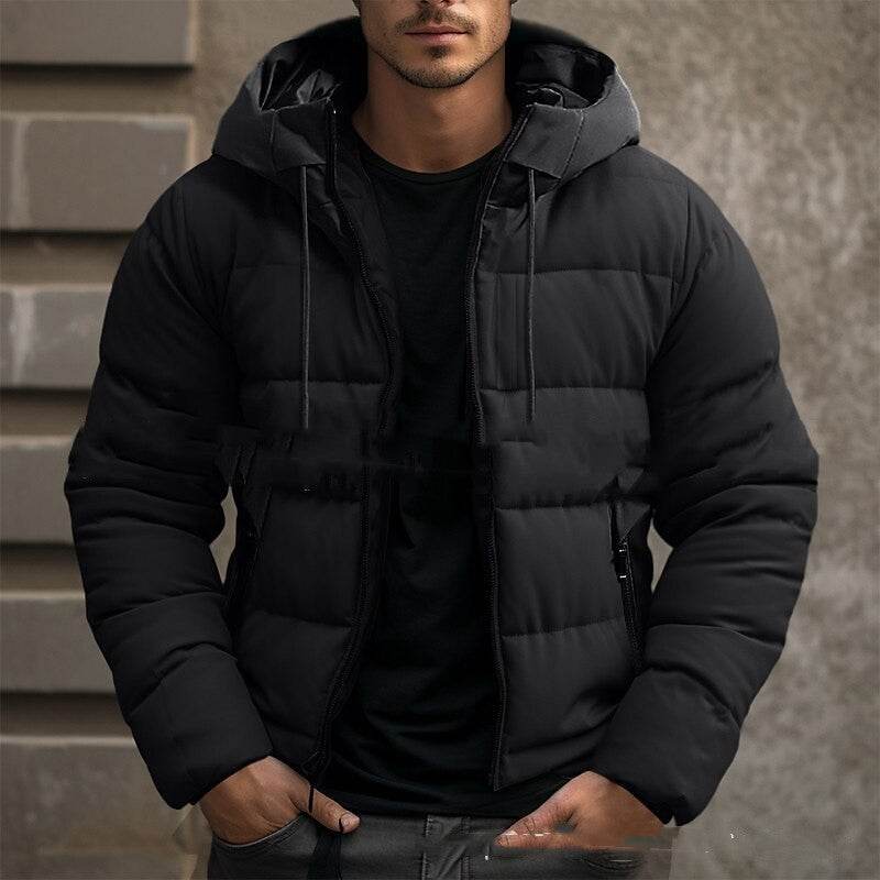 Men's Hooded Down Jacket - Velvet Cotton, Stylish Solid Colors - Buy Center