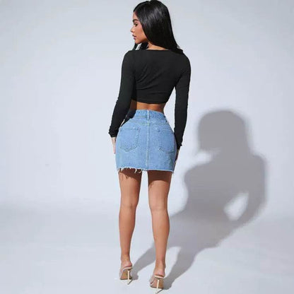 Buycenter Short Irregular Denim Skirt - Petite Fit, Medium Blue - Buy Center