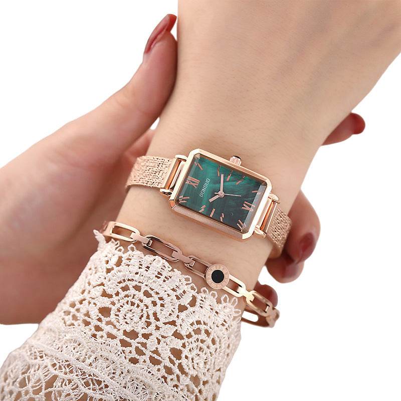 Buycenter Small Green Square Watch - Elegant Korean Style for Women - Buy Center