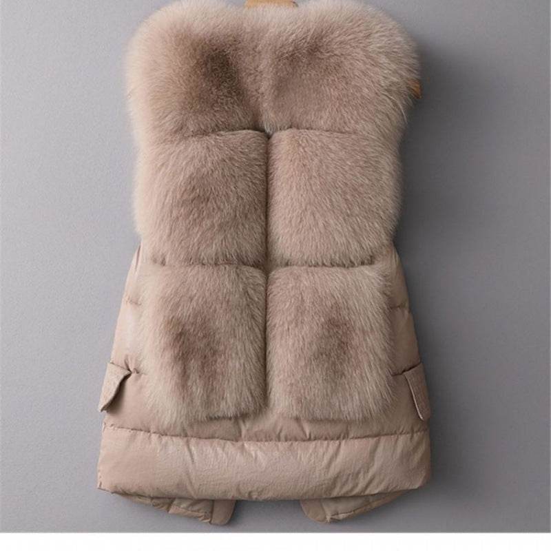 Women's Winter Short Down Jacket - Imitation Fox Fur Vest, Stylish & Warm - Buy Center