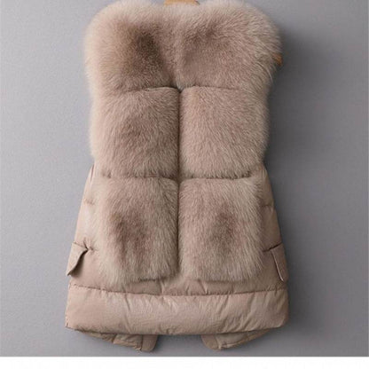 Women's Winter Short Down Jacket - Imitation Fox Fur Vest, Stylish & Warm - Buy Center
